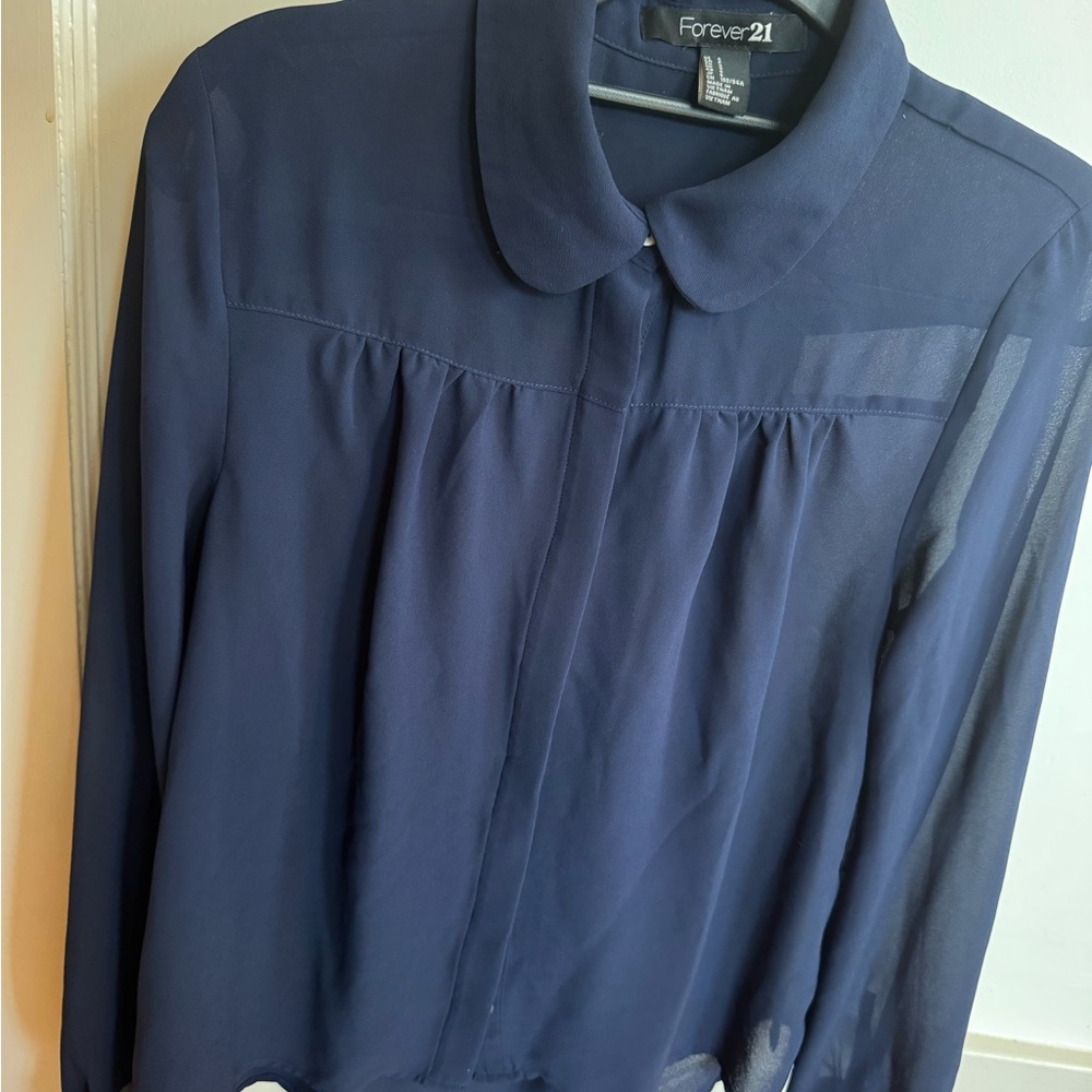 Elegant Navy Blouse with Collar